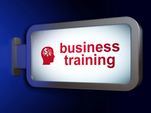 Learning concept: Business Training and Head With Finance Symbol on billboard background — Stock Photo, Image