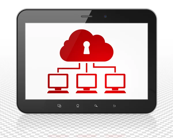 Privacy concept: Tablet Pc Computer with Cloud Network on display — Stock Photo, Image