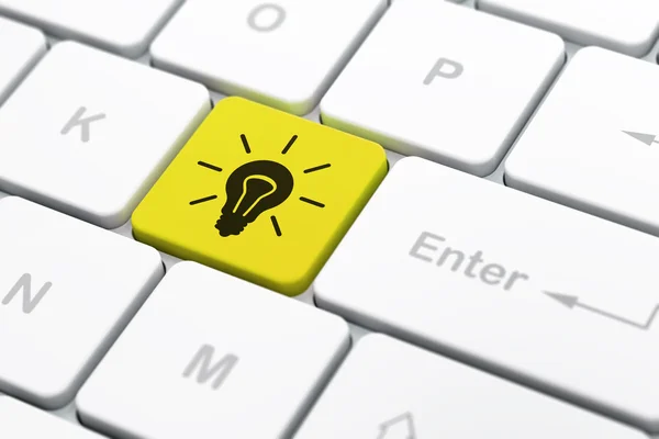 Business concept: Light Bulb on computer keyboard background — Stock Photo, Image