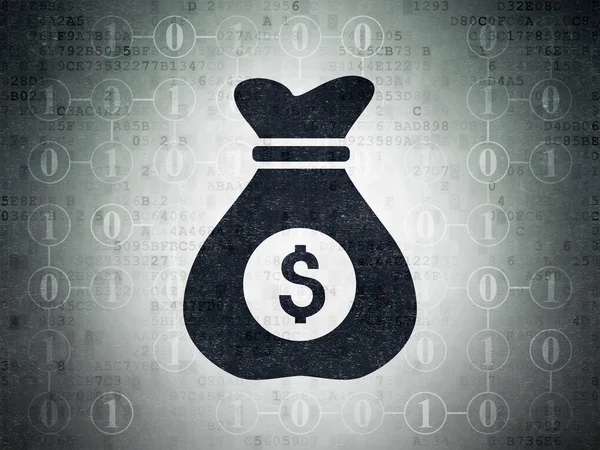 Finanzierungskonzept: Geldsack auf digitalem Papierhintergrund — Stockfoto