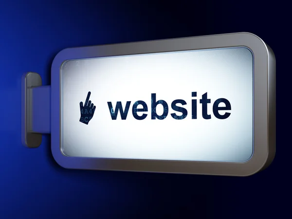 Концепция веб-дизайна: веб-сайт и курсор мыши на фоне рекламного щита — стоковое фото
