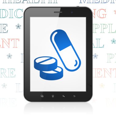 Sağlık kavramı: ekranda haplarla Tablet bilgisayar