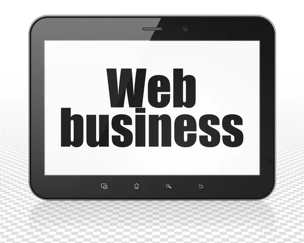 Web-Entwicklungskonzept: Tablet-PC mit Web-Geschäft auf dem Bildschirm — Stockfoto
