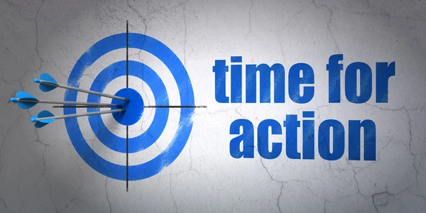 Koncepcja Timeline: miejsce docelowe i czas dla działania, na tle ściany — Zdjęcie stockowe