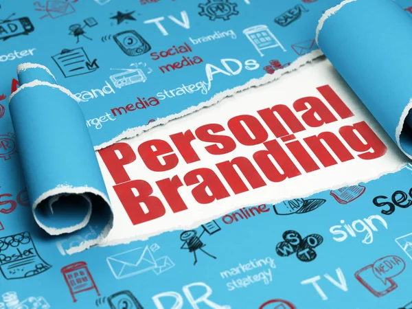 Reklamkoncept: röd text Personal Branding under sönderrivna papperslapp — Stockfoto