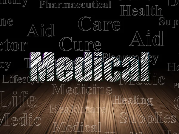 Pojęcie opieki zdrowotnej: medyczne w ciemnym pokoju grunge — Zdjęcie stockowe