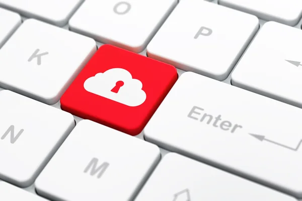 Cloud networking concept: Cloud With Keyhole on computer keyboard background — Stock Photo, Image