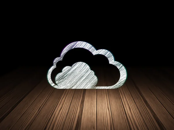 Cloud computing koncept: moln i grunge mörkt rum — Stockfoto