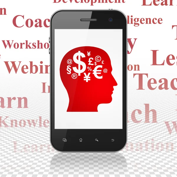 Koncepcja kształcenia: Smartphone z głowy z finansów Symbol na wyświetlaczu — Zdjęcie stockowe