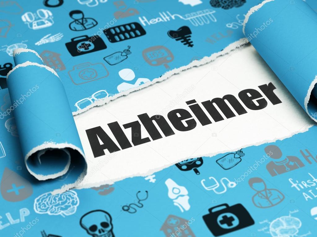 Medicine concept: black text Alzheimer under the piece of  torn paper