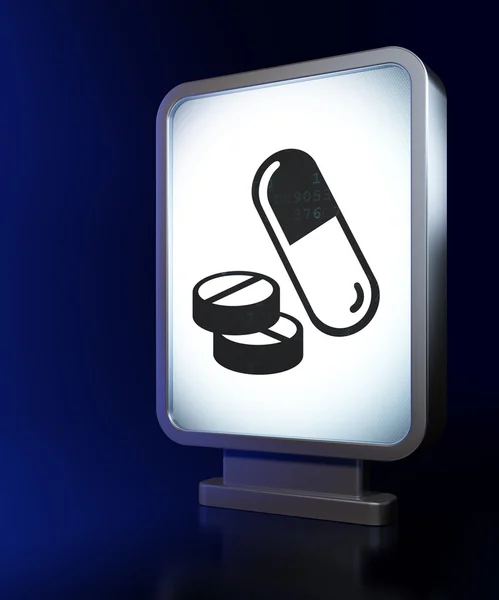 Concept de soins de santé : pilules sur fond de panneau d'affichage — Photo