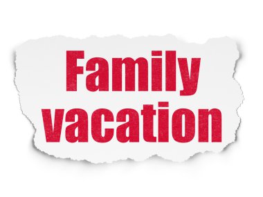 Turizm kavramı: aile tatil yırtılmış kağıt arka plan üzerinde