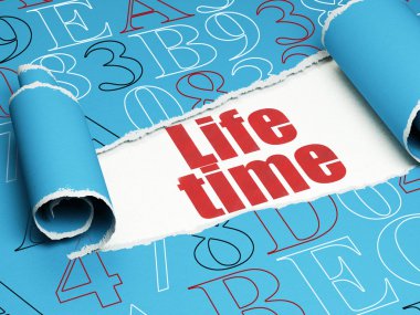 Timeline concept: red text Life Time under the piece of  torn paper