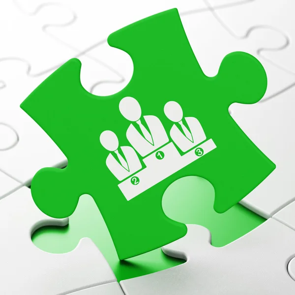 Wet concept: business team op puzzel achtergrond — Stockfoto