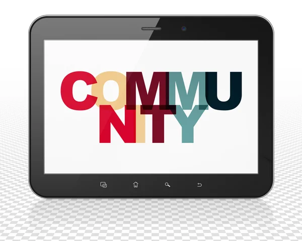 Social-Media-Konzept: Tablet-PC mit Community auf dem Display — Stockfoto