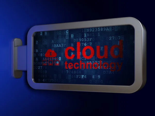 Concetto di cloud computing: tecnologia cloud e rete cloud su sfondo cartellone — Foto Stock