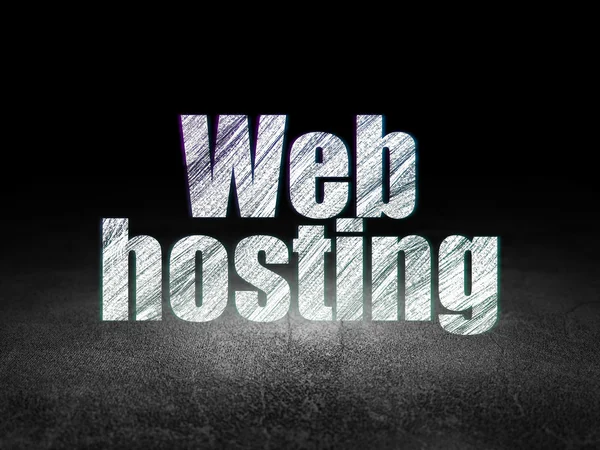 Koncepcja rozwoju sieci: Web Hosting w ciemnym pokoju grunge — Zdjęcie stockowe