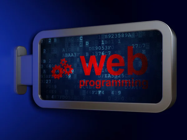 Concetto di sviluppo Web: Programmazione Web e ingranaggi su sfondo cartellone — Foto Stock