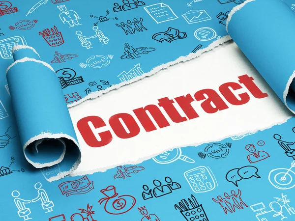 Business concept: red text Contract under the piece of  torn paper — 图库照片