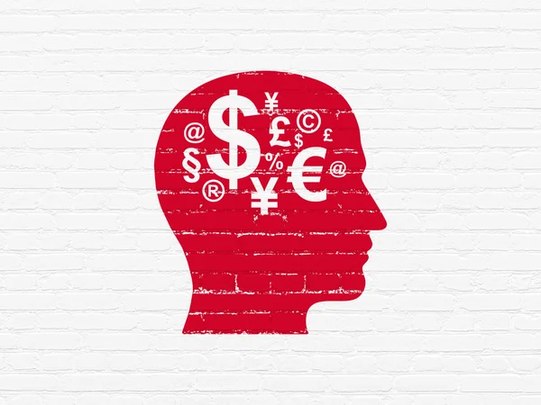 Концепция финансирования: Глава с финансовым символом на фоне стен — стоковое фото
