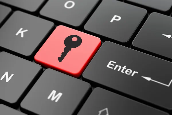 Koncepcji ochrony: klucz na tle klawiatury komputera — Zdjęcie stockowe