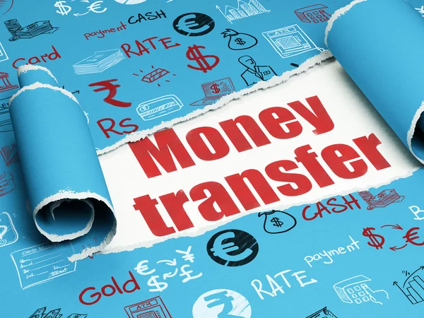 Money concept: red text Money Transfer under the piece of  torn paper — Stok fotoğraf