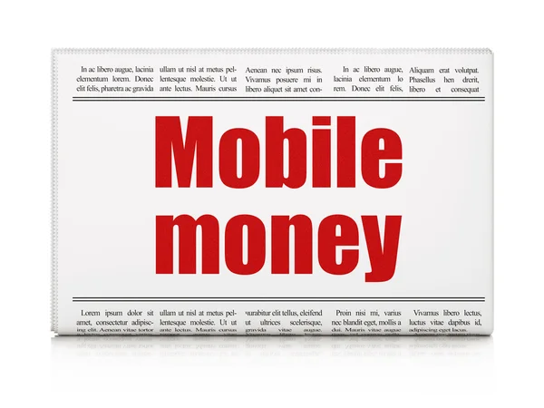 Conceito de moeda: manchete do jornal Mobile Money — Fotografia de Stock