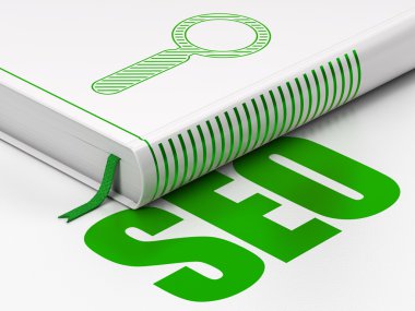 Web development concept: book Search, SEO on white background