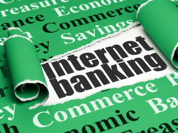 Bankenkonzept: Schwarztext-Internet-Banking unter dem Stück Papier — Stockfoto