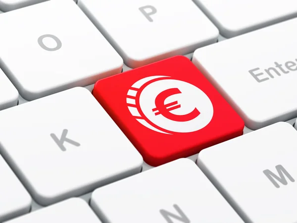 Valuta concept: euromunt op computer toetsenbord achtergrond — Stockfoto