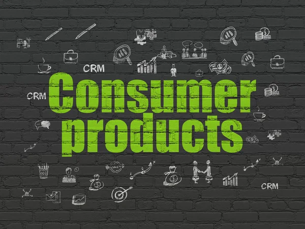 Οικονομικών έννοια: καταναλωτικά προϊόντα σε φόντο τοίχο — Φωτογραφία Αρχείου