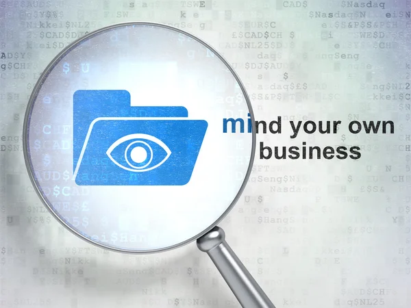 Business concept: Folder With Eye and Mind Your own Business with optical glass — Stok fotoğraf