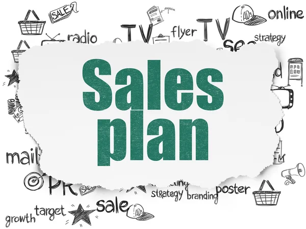 Marketing concept: Sales Plan op papier gescheurd achtergrond — Stockfoto