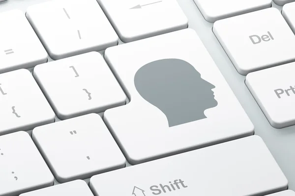 Advertising concept: Head on computer keyboard background — Stock Photo, Image