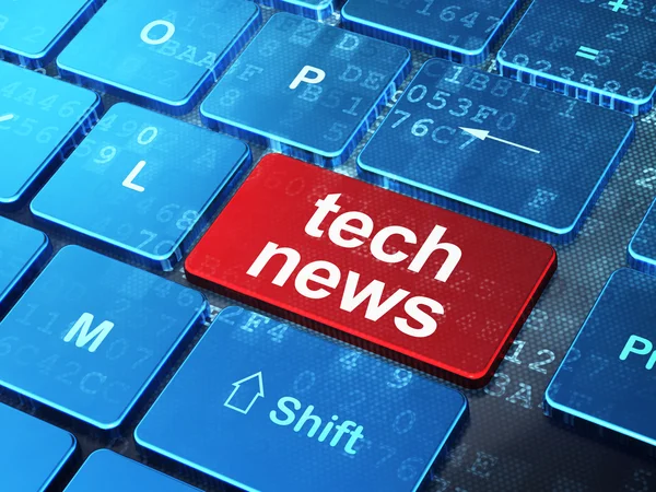 Concepto de noticias: Tech News en el fondo del teclado del ordenador — Foto de Stock