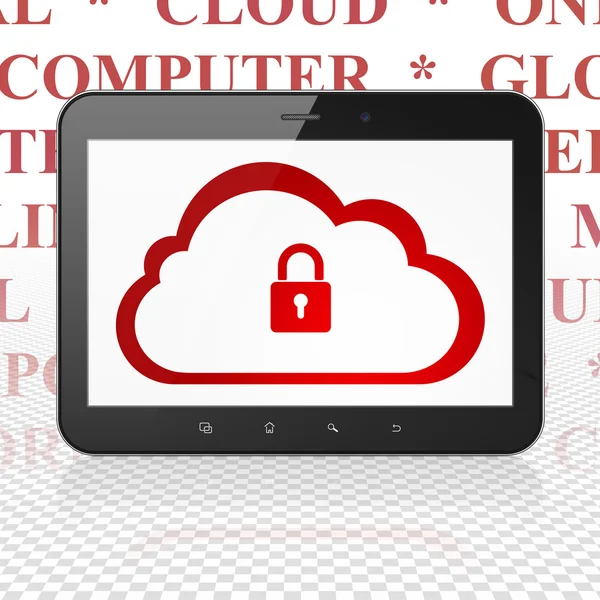 Cloud computing concept: Tablet Computer with Cloud With Padlock on display — Stockfoto