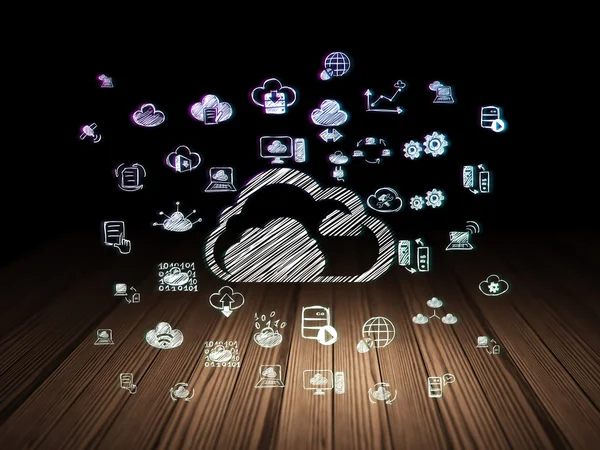 Concepto de tecnología Cloud: Nube en sala oscura grunge — Foto de Stock