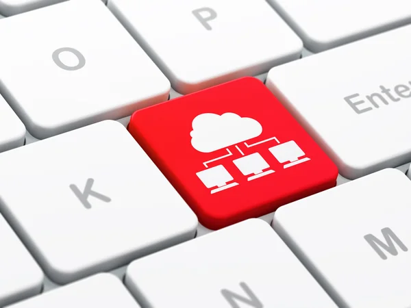 Cloud-Technologie-Konzept: Cloud-Netzwerk auf Computertastatur-Hintergrund — Stockfoto