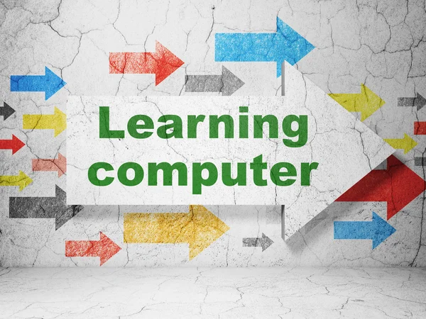 Studying concept: arrow with Learning Computer on grunge wall background — Stock Photo, Image