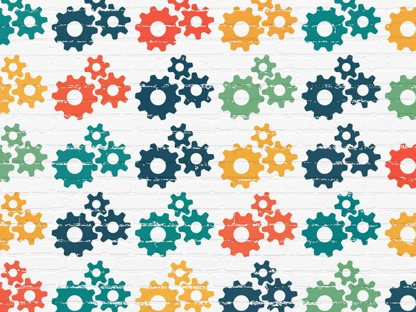 Information concept: Gears icons on wall background — Stockfoto