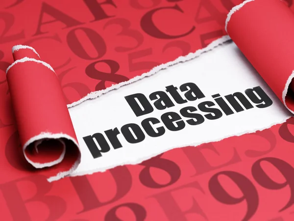 Conceito de dados: texto preto Processamento de dados sob o pedaço de papel rasgado — Fotografia de Stock