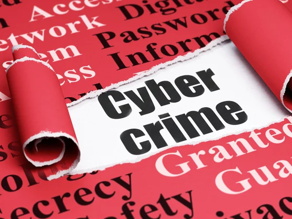 Safety concept: black text Cyber Crime under the piece of  torn paper — Stockfoto