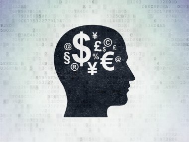 Advertising concept: Head With Finance Symbol on Digital Paper background