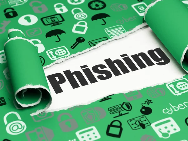 Concepto de privacidad: texto negro Phishing bajo el pedazo de papel roto — Foto de Stock