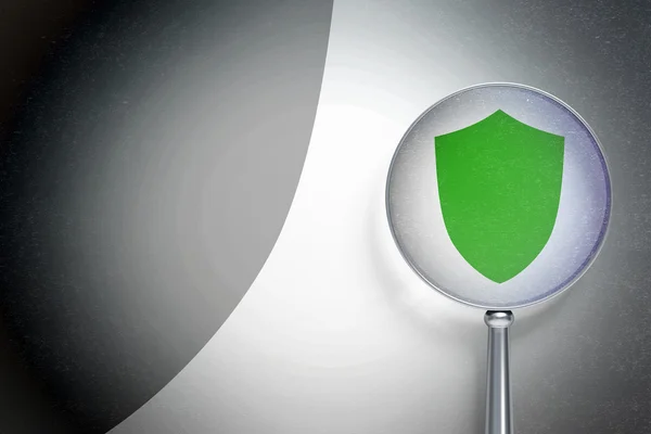 Security concept:  Shield with optical glass on digital background — Stock Photo, Image