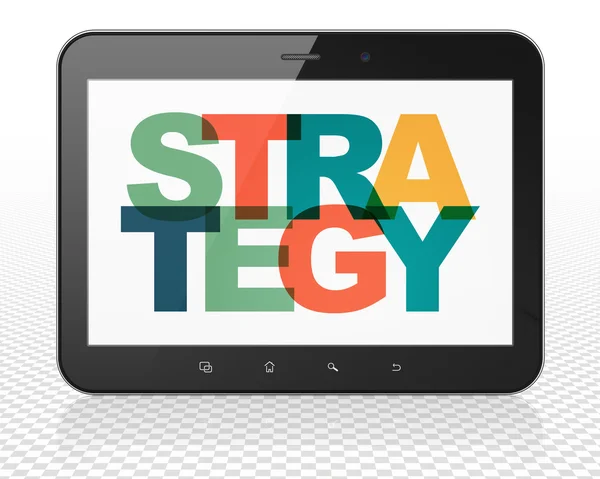 Finanční koncept: počítač Tablet Pc s strategií na displeji — Stock fotografie