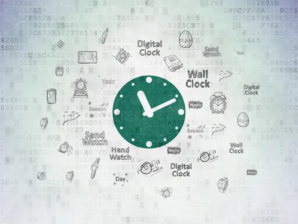 Idősor koncepció: óra digitális papír alapon — Stock Fotó