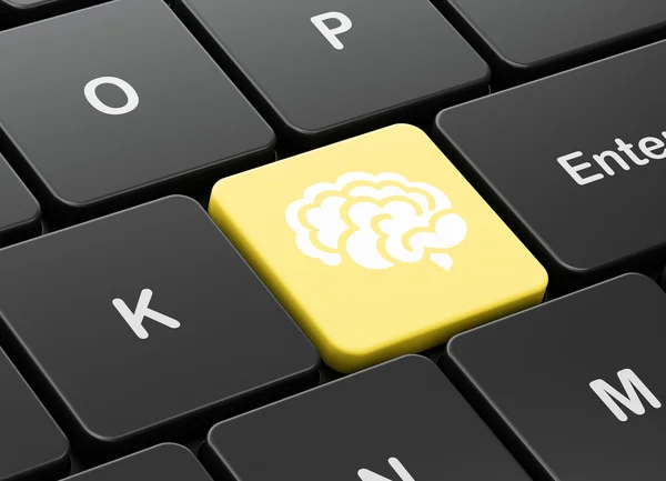 Pojęcie opieki zdrowotnej: mózg na tle klawiatury komputera — Zdjęcie stockowe