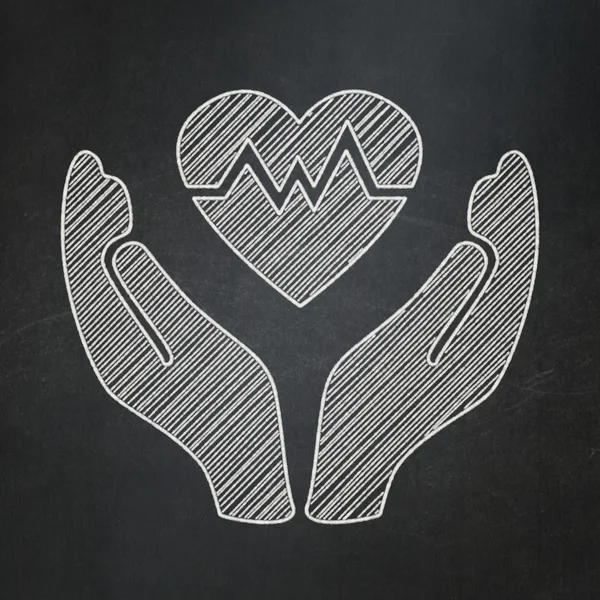 Insurance concept: Heart And Palm on chalkboard background — Zdjęcie stockowe