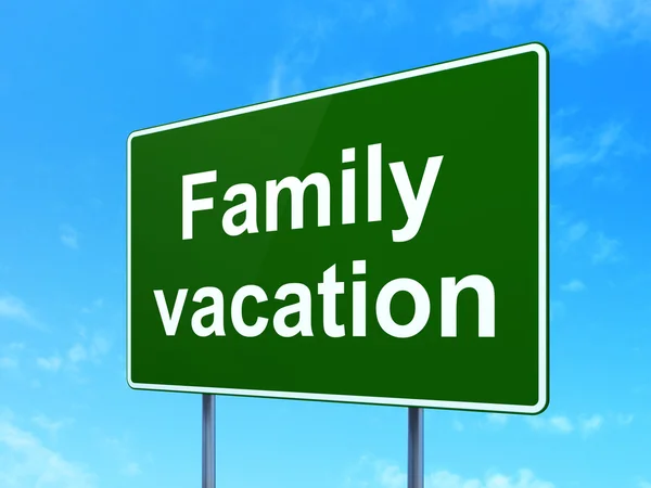 Tourism concept: Family Vacation on road sign background — Φωτογραφία Αρχείου